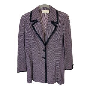 St. John Collection Knit Blazer Womens Black Pale Pink Knit Chevron Sz 6 Classic